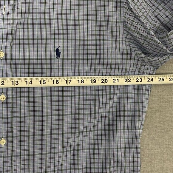 Ralph Lauren Yarmouth Shirt Cotton Button Sz 16.5 Down Blue Green Check - Picture 7 of 8